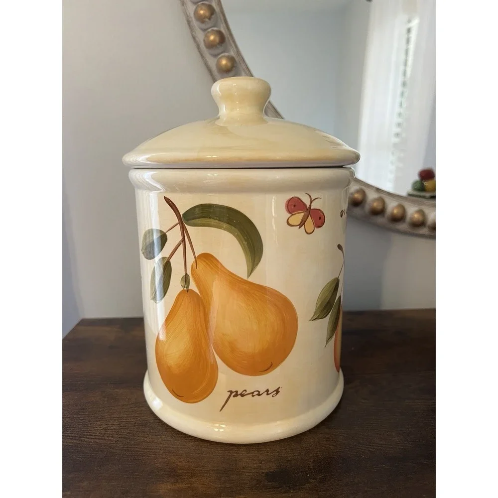 Pier 1 Provence Hand‎ Painted Fruit Canister French Country Farmhouse Kitchen